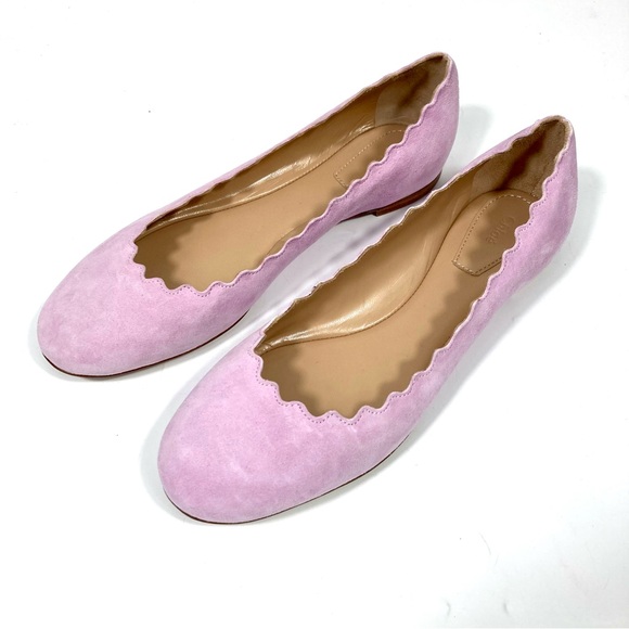 Chloe Lauren Scalloped Suede Ballet Flat Creamy Lilac EU 36 NEW